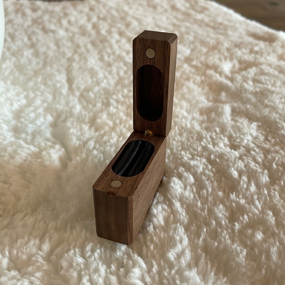 Brown Wooden Ring Box with Hinged Lid